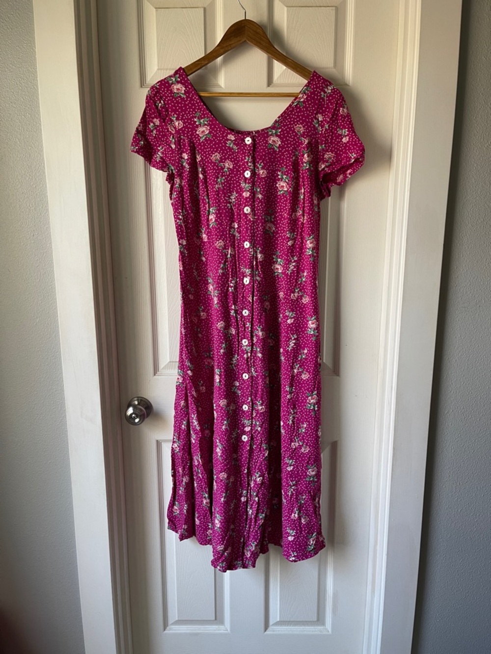 Blair Cottagecore Pink Floral Button-Front Midi Dress